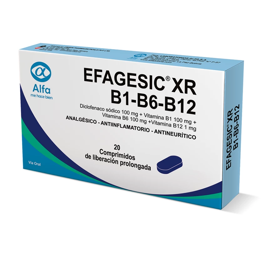 EFAGESIC XR B1-B6-B12 X 20 COMP (CIANOCOBALAMINA+V.B12+DICLOFENACO SODICO+PIRIDOXINA)