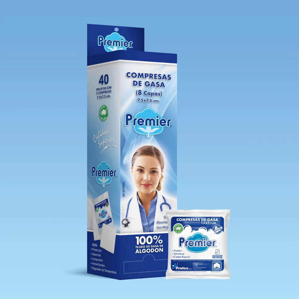 COMPRESA GASA PREMIER TEJIDA 7X5 X 40 UNIDADES
