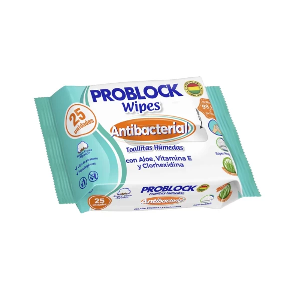 TOALLITAS HUMEDAS ANTIBACTERIAL X 25 UNIDADES PROBLOK