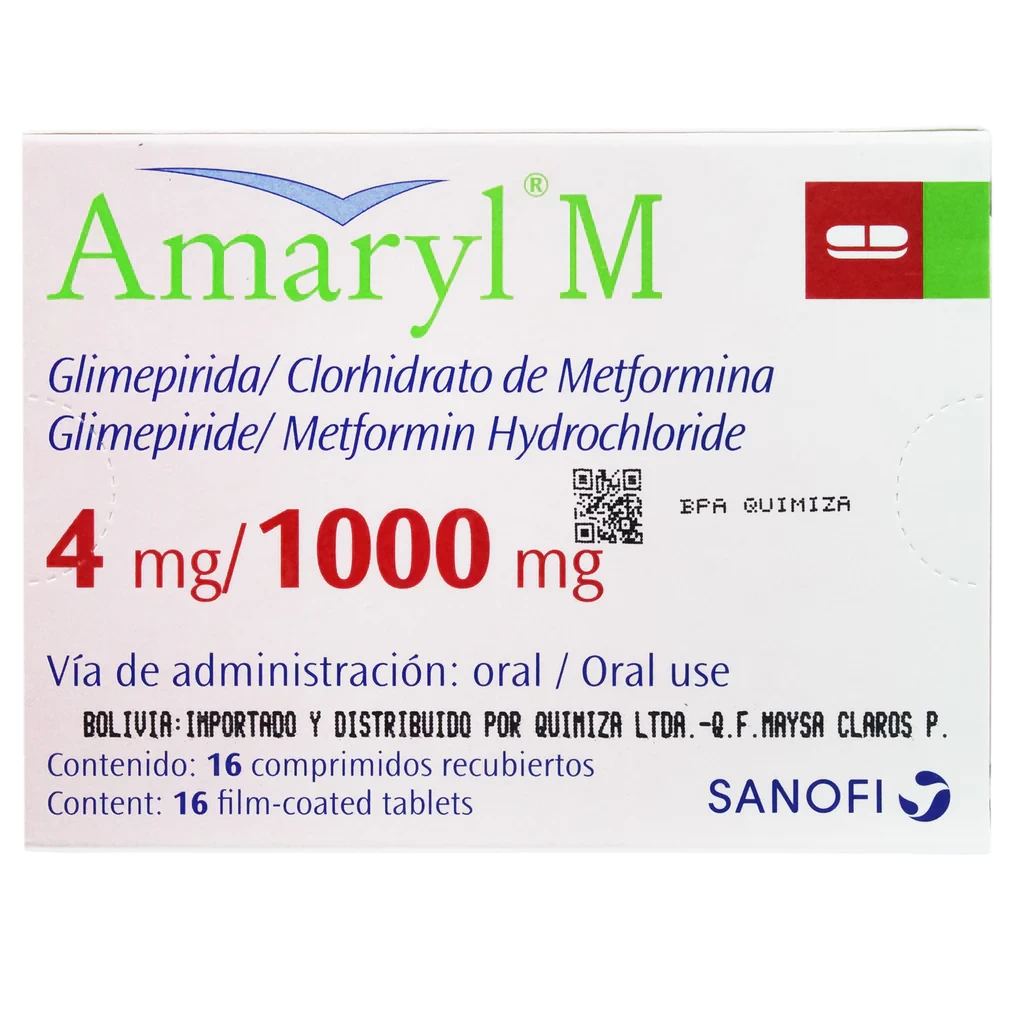 AMARYL M 4 MG/1000 MG X 16 GLIMEPIRIDA +METFORMINA