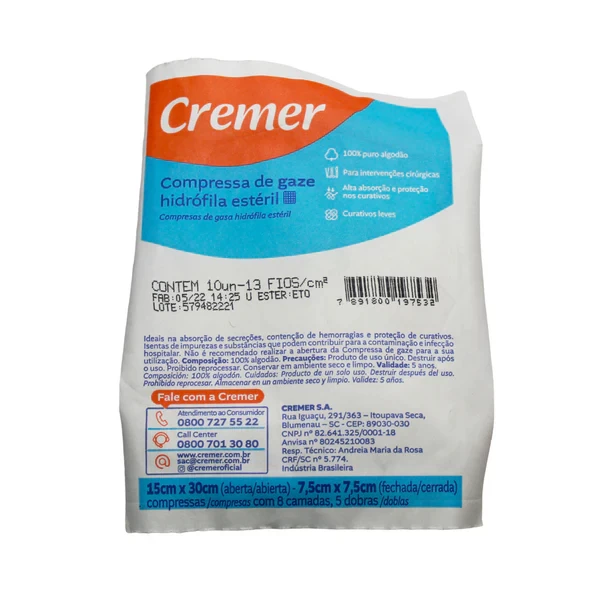 COMPRESA DE GASA CREMER X 7.5 X 7.5 CM