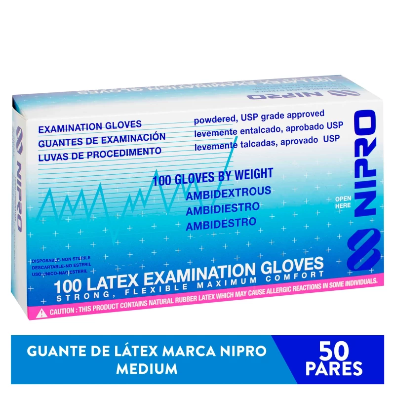 GUANTES TALLA M LATEX GLOVE X CAJA NIPRO
